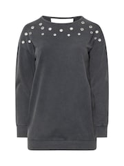 Yours Curve Grey Acid Wash Eyelet 100% Cotton Sweatshirt - Image 5 of 5