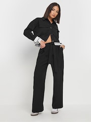 PixieGirl Petite Black Side Wrap Wide Leg Trousers - Image 1 of 5