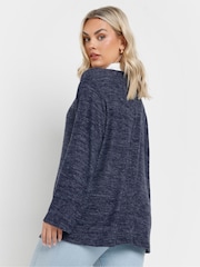 Yours Curve Blue Rugby Collar Jumper - Image 2 of 5