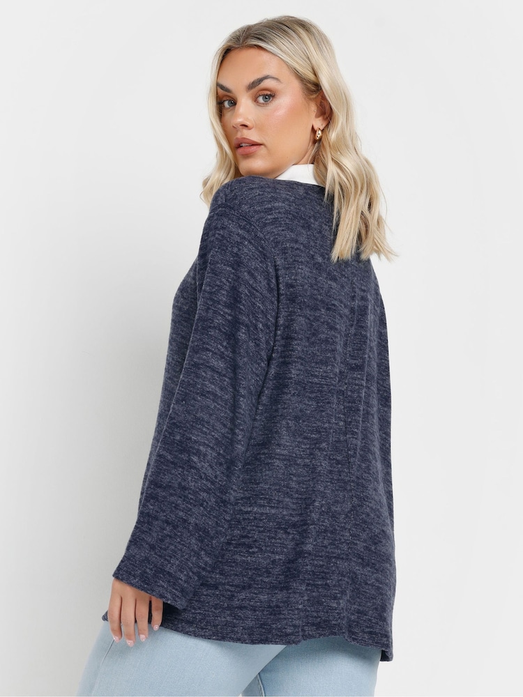 Yours Curve Blue Rugby Collar Jumper - Image 2 of 5