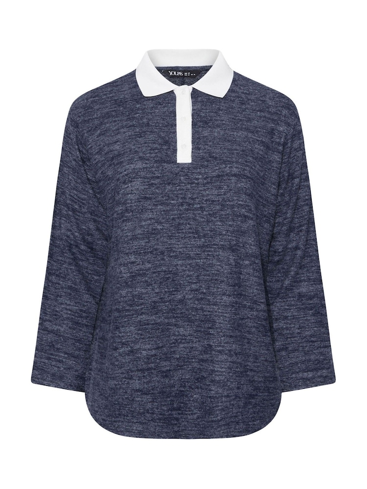 Yours Curve Blue Rugby Collar Jumper - Image 5 of 5