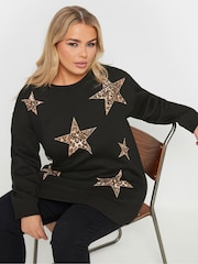 Yours Curve Black Animal Star Sweatshirt - Image 1 of 4