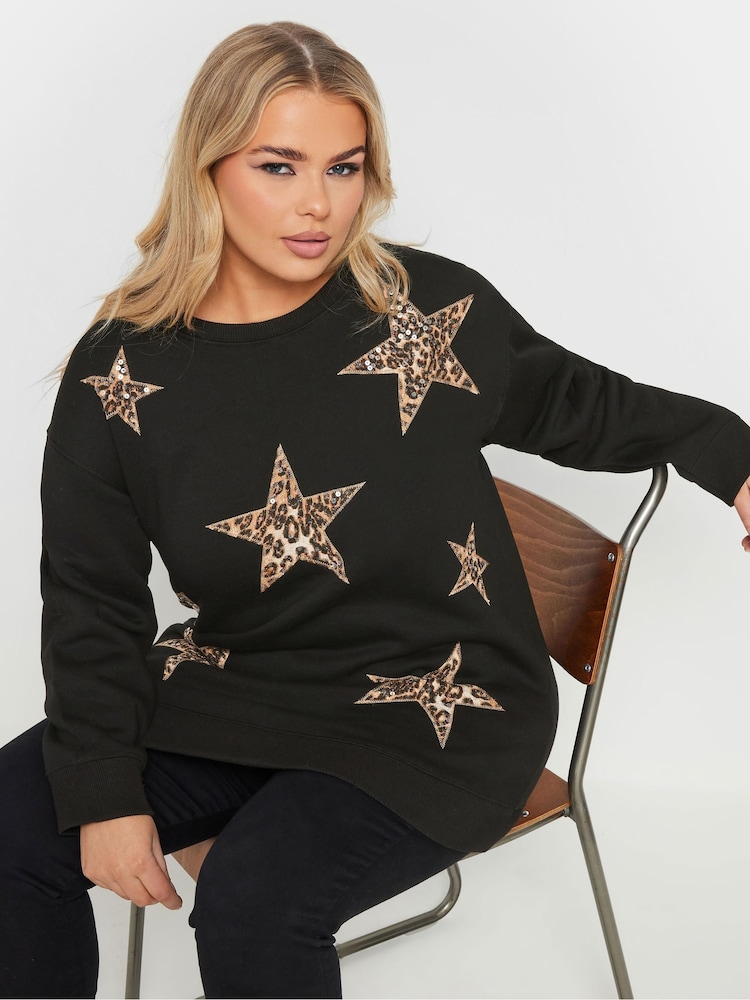 Yours Curve Black Animal Star Sweatshirt - Image 1 of 4