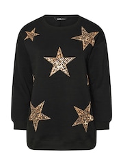 Yours Curve Black Animal Star Sweatshirt - Image 4 of 4