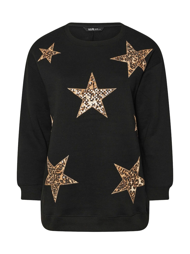 Yours Curve Black Animal Star Sweatshirt - Image 4 of 4