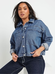 Yours Curve Blue Boxy Patch Pocket 100% Cotton Jacket - Image 1 of 6