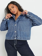 Yours Curve Blue Boxy Patch Pocket 100% Cotton Jacket - Image 2 of 6
