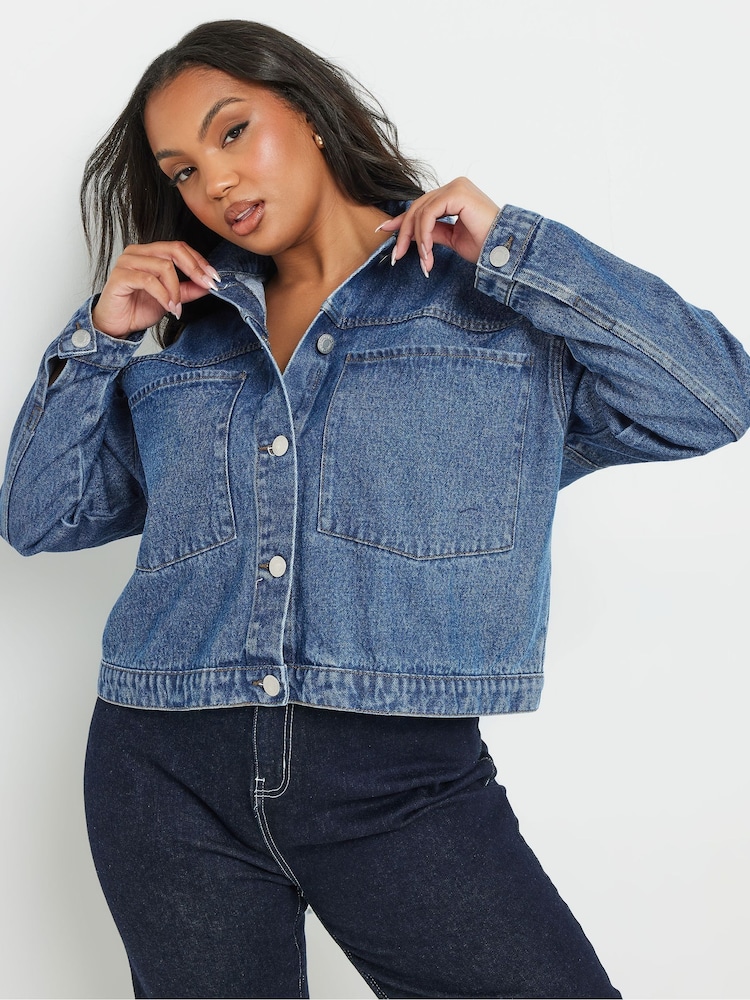Yours Curve Blue Boxy Patch Pocket 100% Cotton Jacket - Image 2 of 6
