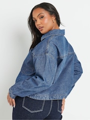 Yours Curve Blue Boxy Patch Pocket 100% Cotton Jacket - Image 4 of 6