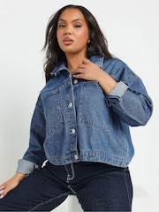 Yours Curve Blue Boxy Patch Pocket 100% Cotton Jacket - Image 5 of 6