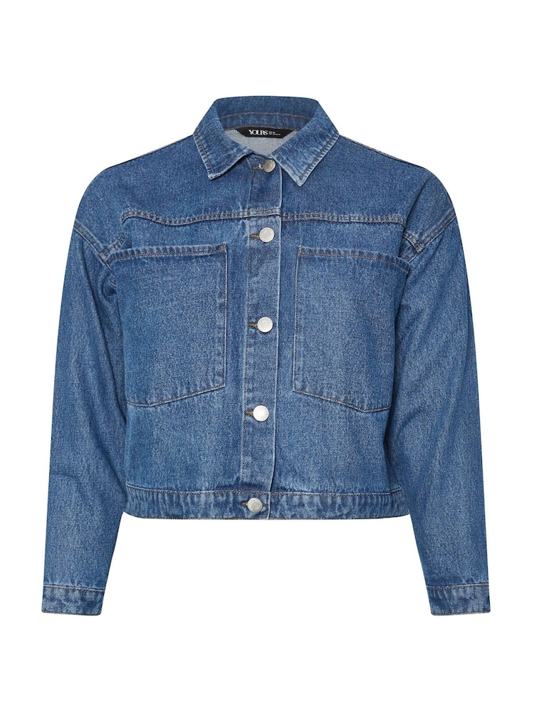Yours Curve Blue Boxy Patch Pocket 100% Cotton Jacket - Image 6 of 6
