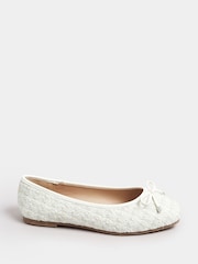 Yours Curve White Extra-Wide Fit Boucle Ballet Pumps - Image 1 of 4
