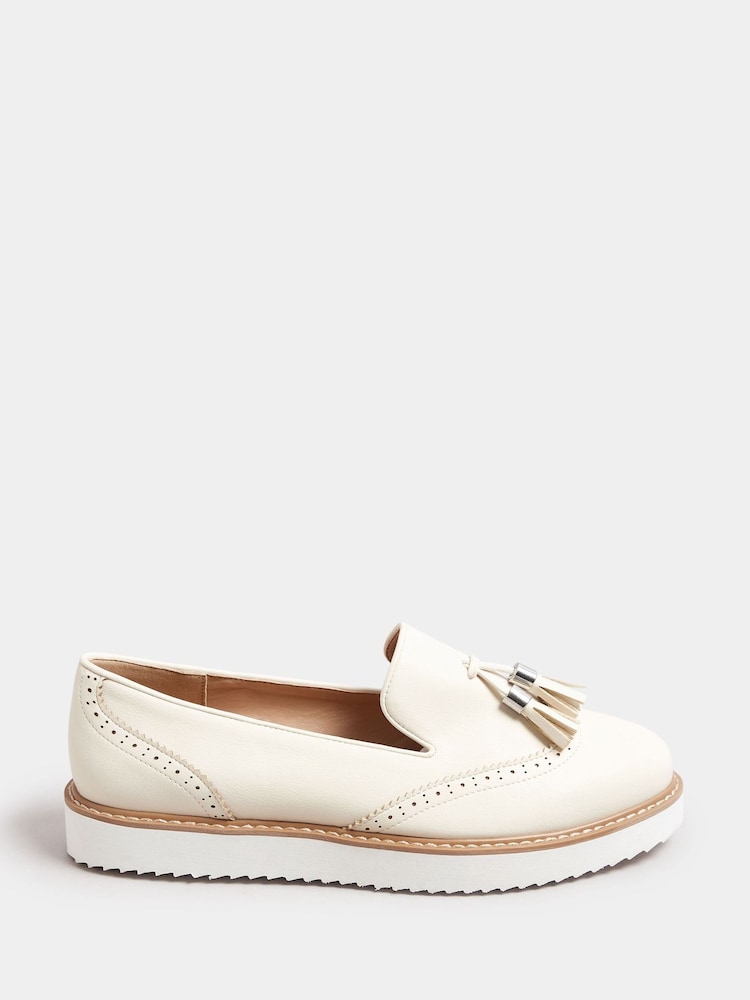 Yours Curve White Extra-Wide Fit Brogued Tassle Loafers - Image 1 of 3