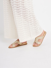 Yours Curve Gold Extra-Wide Fit Woven Wedge Mule Sandals - Image 1 of 5