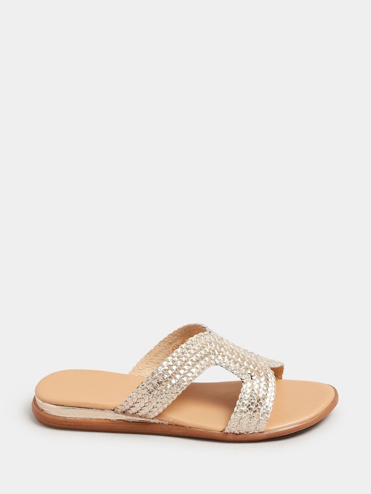 Yours Curve Gold Extra-Wide Fit Woven Wedge Mule Sandals - Image 2 of 5
