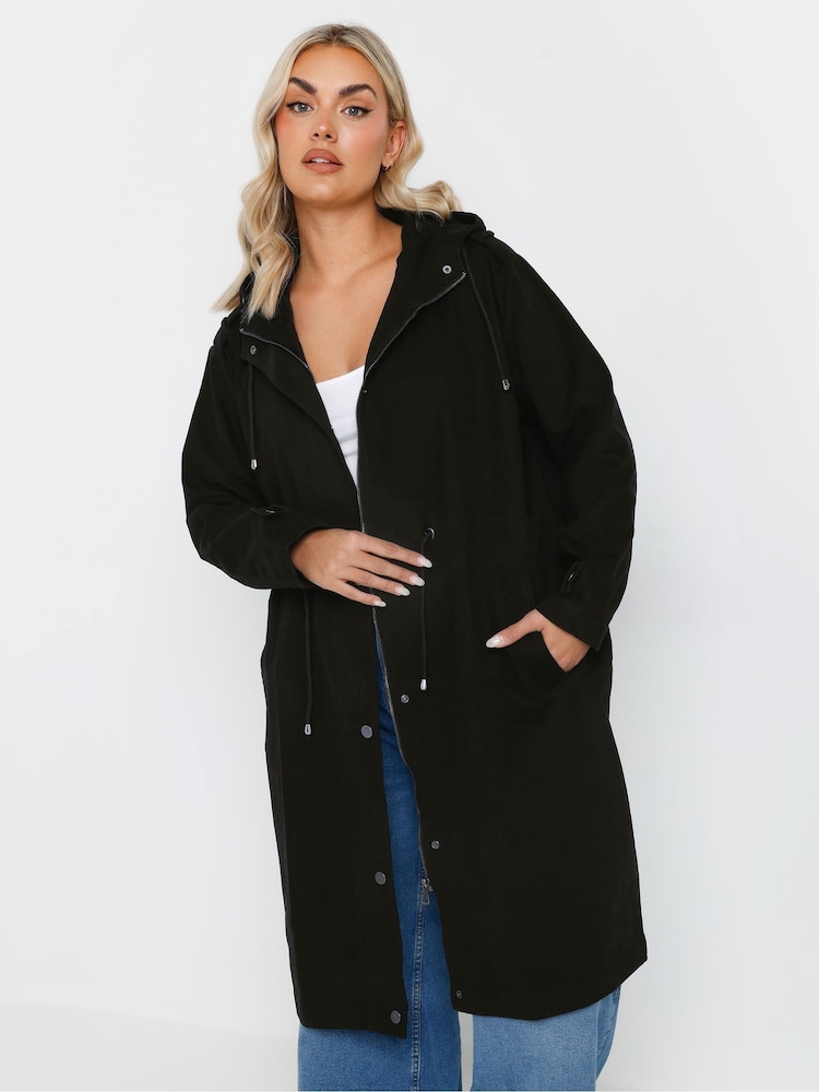 Yours Curve Black Longline Cotton Parka - Image 1 of 5