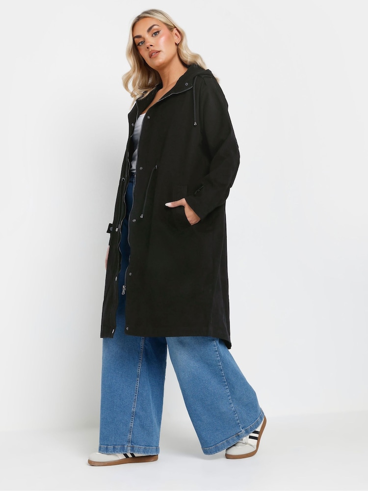 Yours Curve Black Longline Cotton Parka - Image 2 of 5