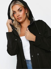 Yours Curve Black Longline Cotton Parka - Image 4 of 5