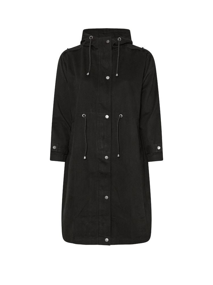 Yours Curve Black Longline Cotton Parka - Image 5 of 5