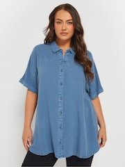 Yours Curve Blue Short Sleeve Chambray Shirt - Image 1 of 5