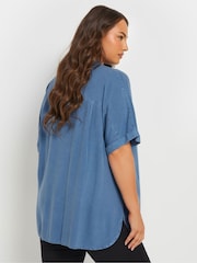 Yours Curve Blue Short Sleeve Chambray Shirt - Image 3 of 5