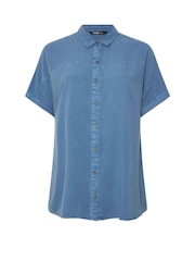 Yours Curve Blue Short Sleeve Chambray Shirt - Image 5 of 5