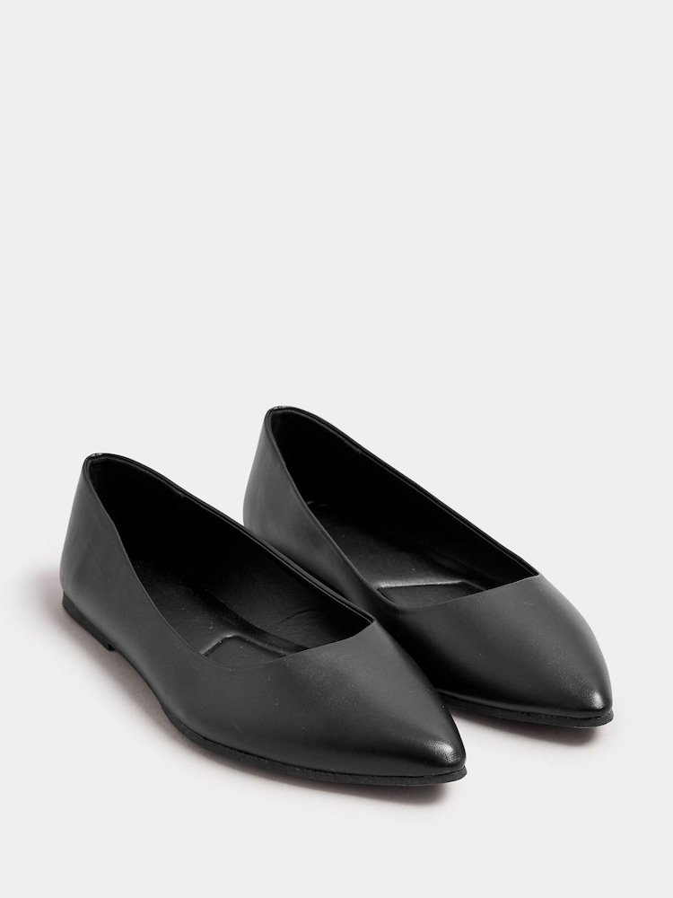 Yours Curve Black Extra Wide Fit Wide Fit Flat Point Pumps - Image 2 of 4