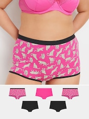 Yours Curve Pink Stretch Leopard Knickers 5 Pack - Image 1 of 8