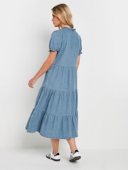 PixieGirl Petite Blue Short Sleeve Tiered Frill 100% Cotton Midi Dress - Image 3 of 4