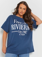 Yours Curve Blue French Riviera 100% Cotton T-Shirt - Image 1 of 5