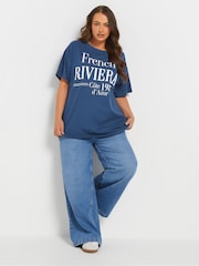 Yours Curve Blue French Riviera 100% Cotton T-Shirt - Image 2 of 5