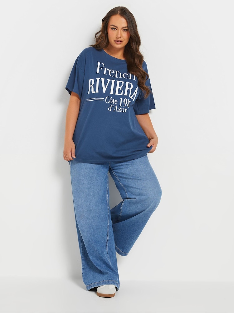 Azul - Yours Curve French Riviera 100% Cotton T-Shirt - Imagen 2 de 5 Azul - Yours Curve French Riviera 100% Cotton T-Shirt - Imagen 2 de 5