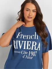 Yours Curve Blue French Riviera 100% Cotton T-Shirt - Image 3 of 5