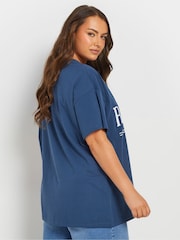 Yours Curve Blue French Riviera 100% Cotton T-Shirt - Image 4 of 5