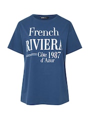 Yours Curve Blue French Riviera 100% Cotton T-Shirt - Image 5 of 5