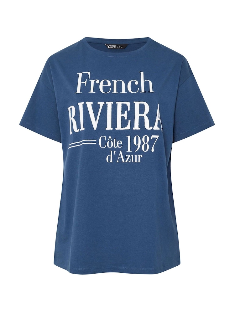 Yours Curve Blue French Riviera 100% Cotton T-Shirt - Image 5 of 5