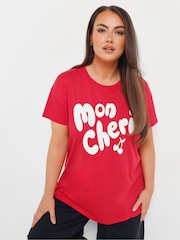 Yours Curve Red Mon Cheri Placement T-Shirt - Image 1 of 5