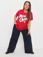 Yours Curve Red Mon Cheri Placement T-Shirt - Image 2 of 5