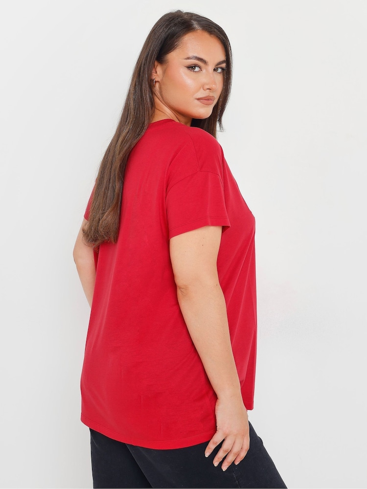 Yours Curve Red Mon Cheri Placement T-Shirt - Image 3 of 5