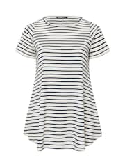 Yours Curve White Striped Ribbed Swing Top - Image 1 of 1