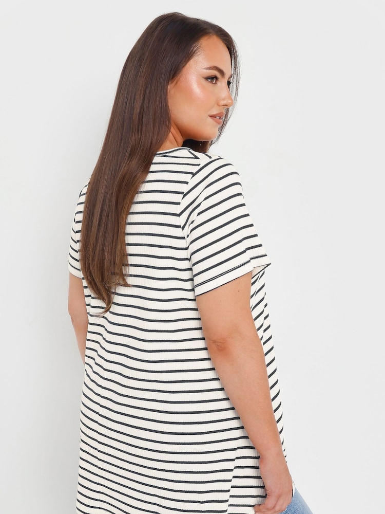 Yours Curve White Striped Ribbed Swing Top - Image 2 of 5 Yours Curve White Striped Ribbed Swing Top - Image 2 of 5
