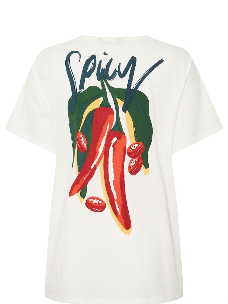 Yours Curve White Spicy Chilli 100% Cotton T-Shirt - Image 7 of 7