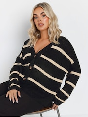 Yours Curve Black Smiling Yarn Stripe Cardigan - Image 1 of 5