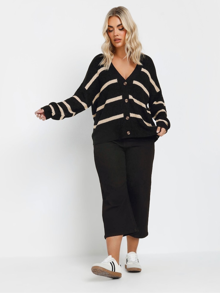 Yours Curve Black Smiling Yarn Stripe Cardigan - Image 2 of 5