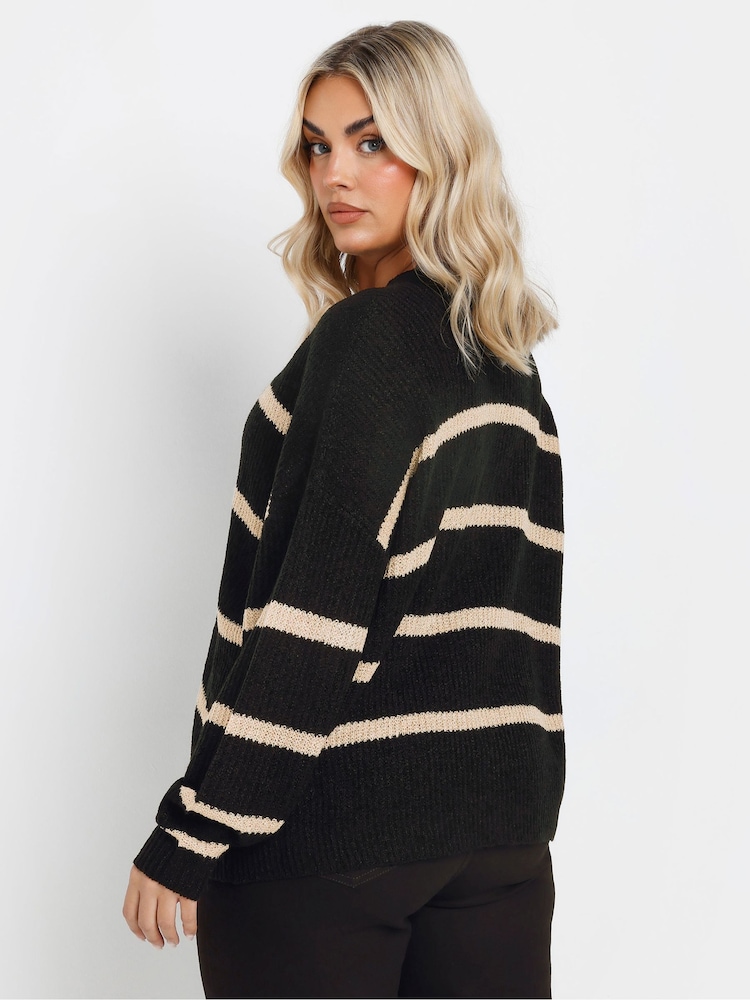 Yours Curve Black Smiling Yarn Stripe Cardigan - Image 3 of 5