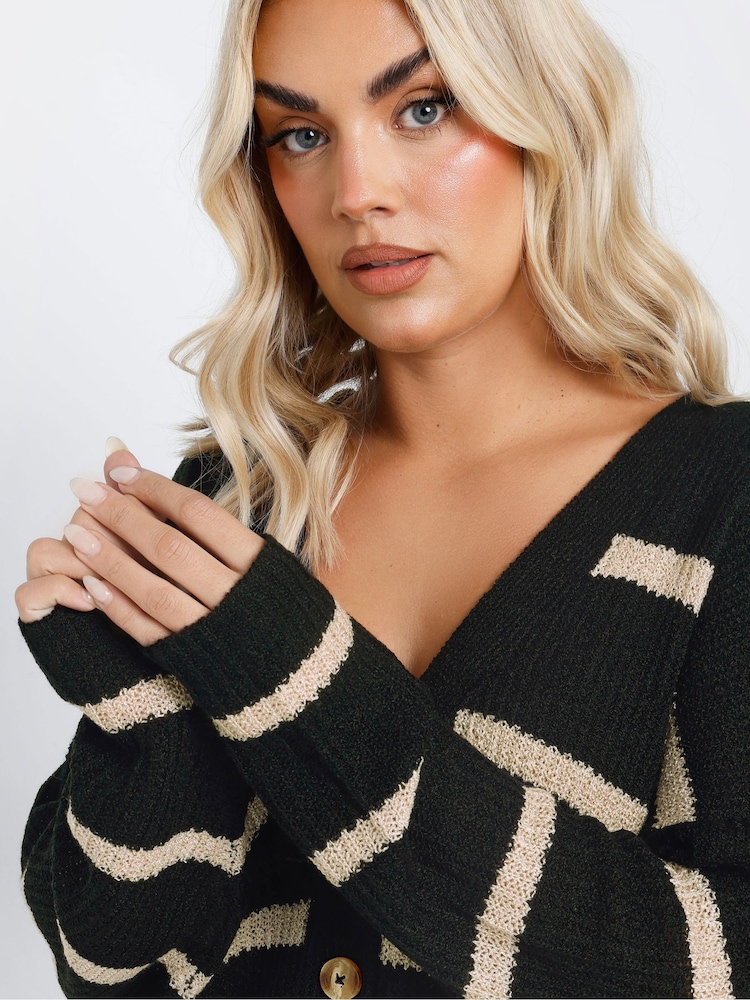 Yours Curve Black Smiling Yarn Stripe Cardigan - Image 4 of 5