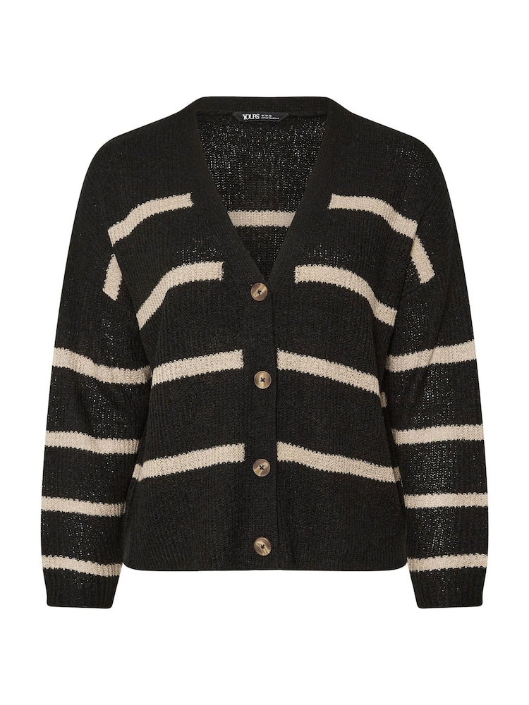 Yours Curve Black Smiling Yarn Stripe Cardigan - Image 5 of 5