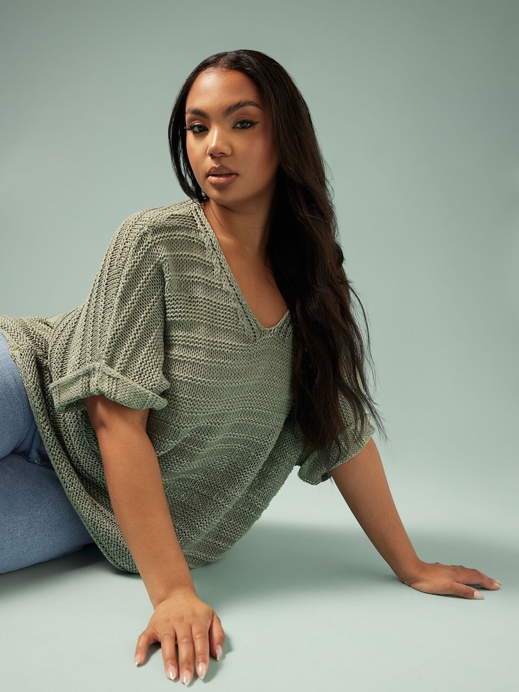 Yours Curve Green Sparkle Knit Cover-Up - Image 2 of 5