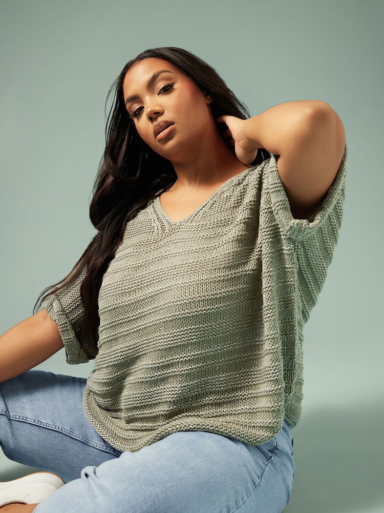 Yours Curve Green Sparkle Knit Cover-Up - Image 4 of 5