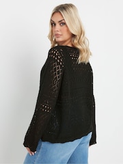 Yours Curve Black Button Through Crochet Cardigan - Image 3 of 5